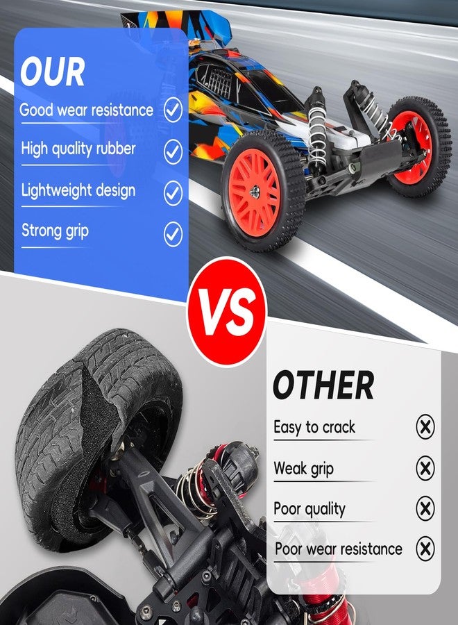 AllinRC Preglued 12mm Hex Wheel Rims Rubber Tires with Foam Inserts OD 86mm/3.38" for Traxxas Bandit WLtoys 144001 Redcat 1/10 RC Off-Road Buggy Car, Set of 4 (Color C) - Image 4